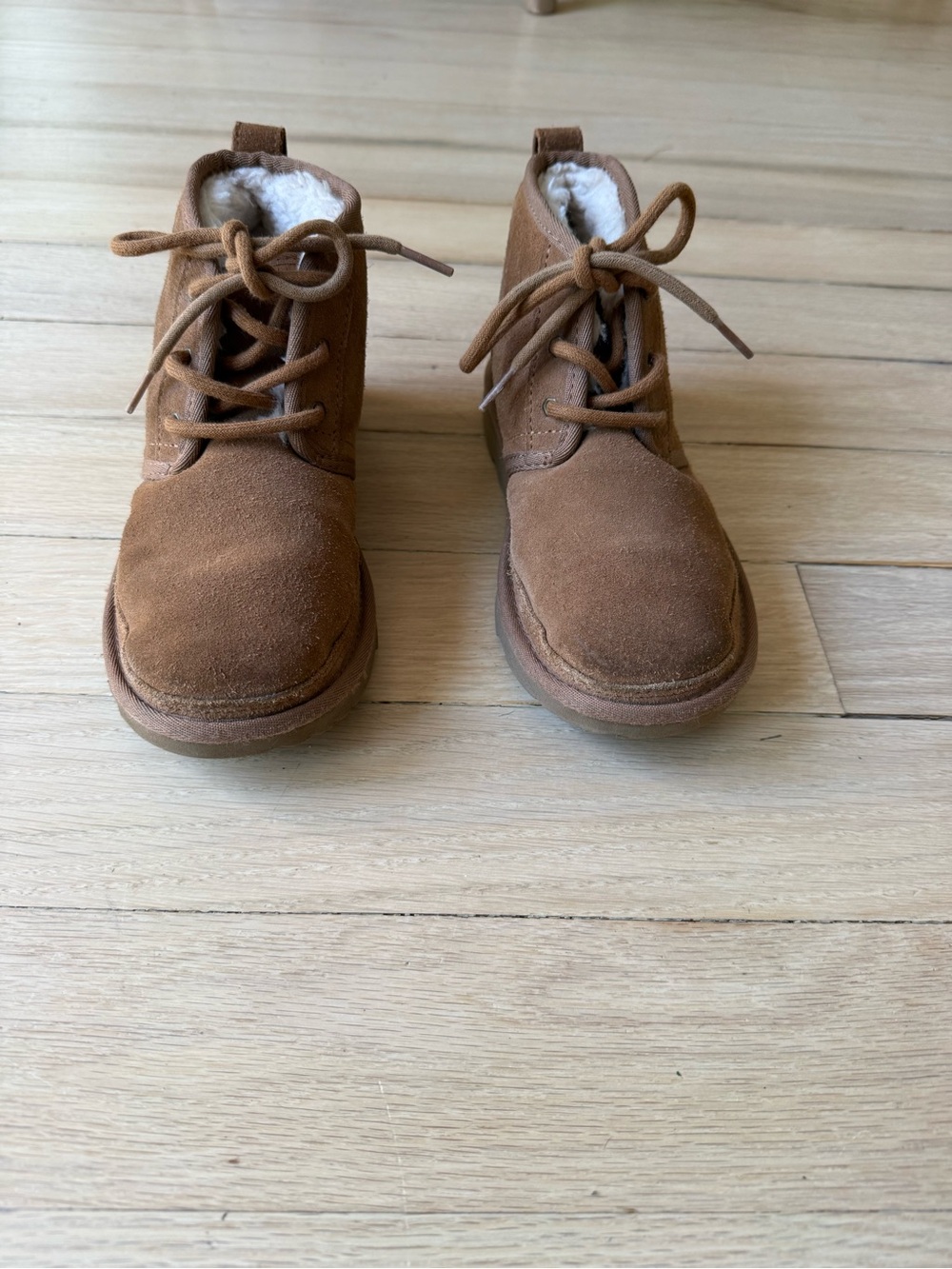 UGG Kids Brown Suede Lace-Up Boot with Shearling Trim